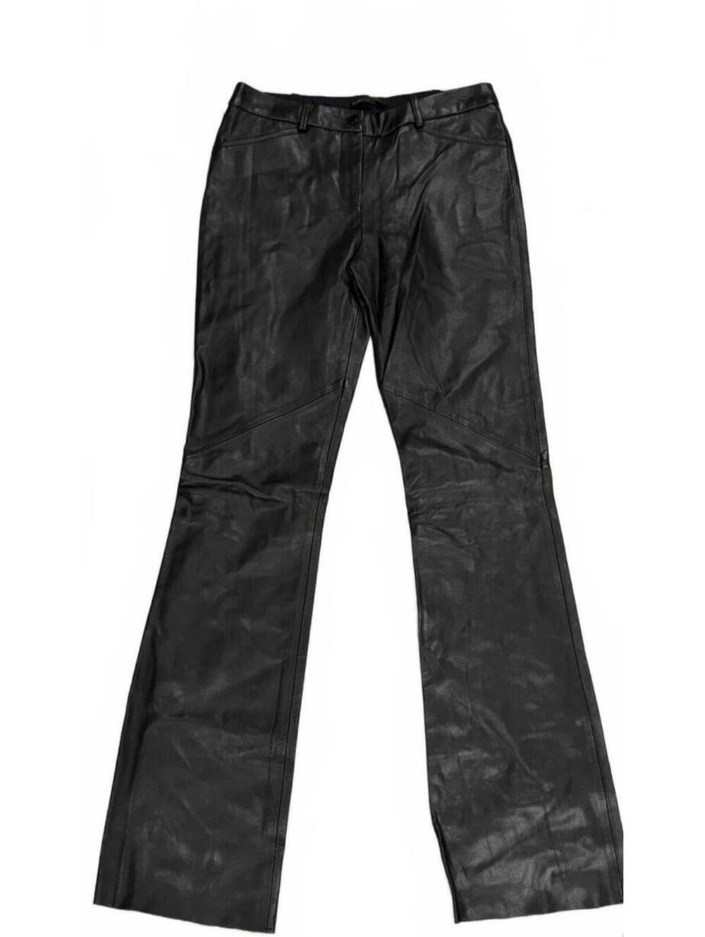 BCBG Max Azria Black Genuine Leather Pants Women's Size 2 Moto Straight Leg